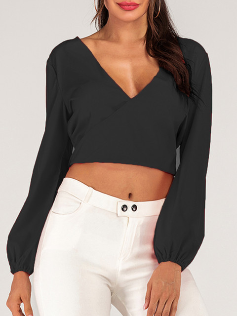 

URBANIC Women Black Solid Styled Back Crop Top with Bow Detail