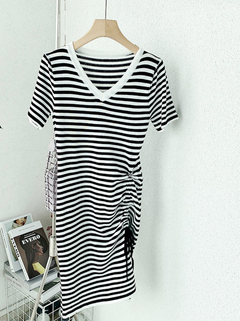

URBANIC Black & White Striped Sheath Dress