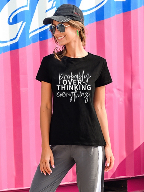 

URBANIC Women Black & White Typography Print T-shirt
