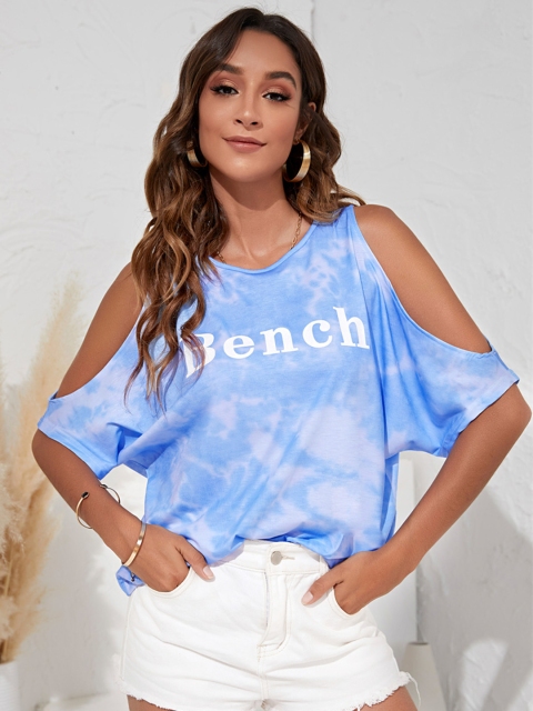 

URBANIC Blue Dyed Cold-Shoulder Top