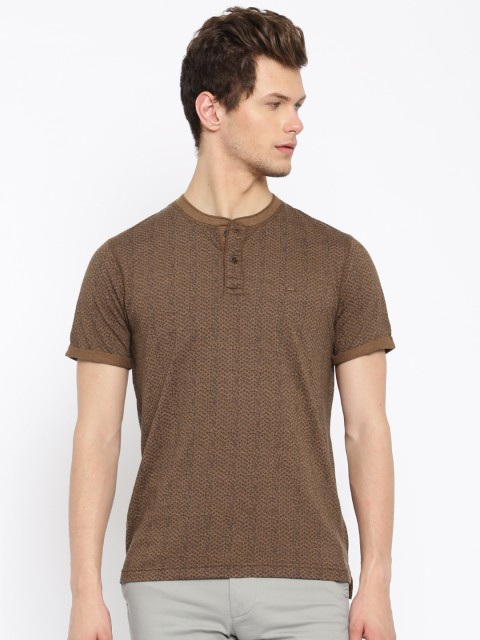 

Indian Terrain Men Brown Printed Henley T-Shirt