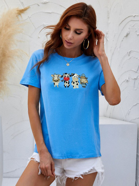 

URBANIC Women Blue Printed T-shirt