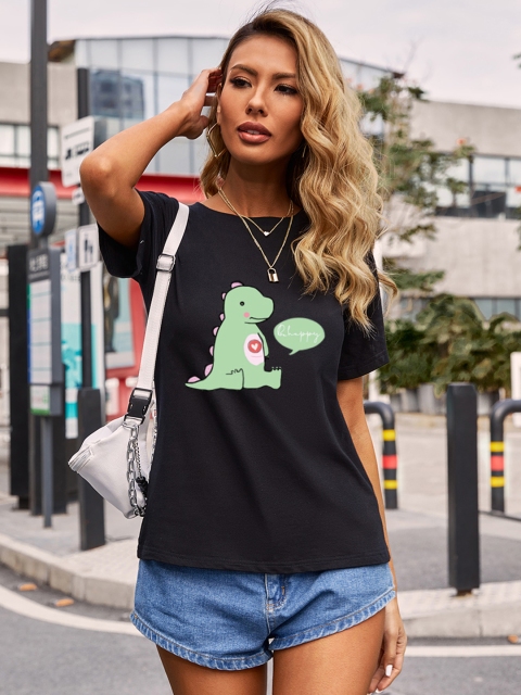 

URBANIC Women Black Printed T-shirt