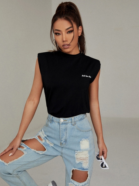 

URBANIC Women Black Solid T-shirt