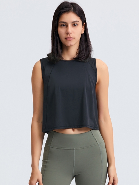 

URBANIC Navy Blue Solid Styled Back Crop Top