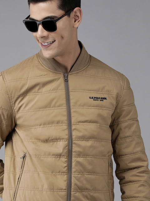 

U S Polo Assn Men Olive Green Solid Bomber Jacket