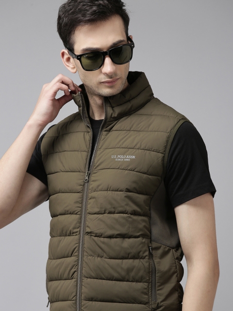

U S Polo Assn Men Olive Green Solid Puffer Jacket