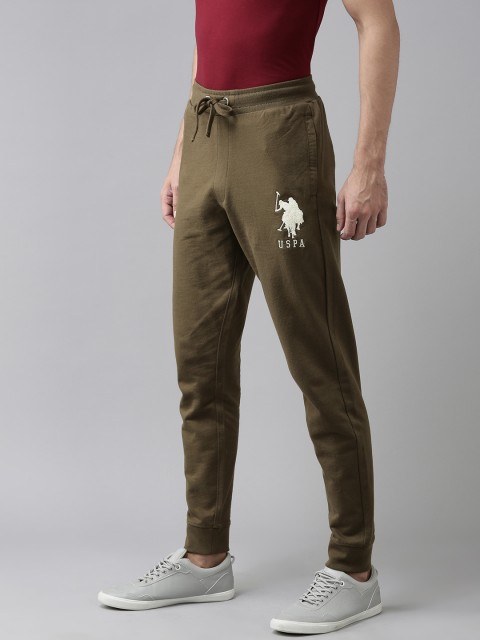 

U.S. Polo Assn. Men Olive Green Solid Joggers with Brand Logo Embroidery