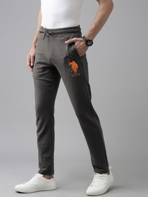 

U.S. Polo Assn. Men Charcoal Grey Solid Track Pants with Brand Logo Embroidery