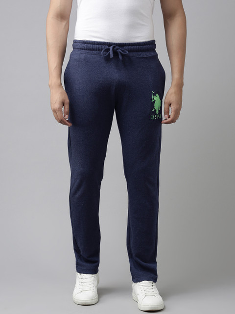 

U.S. Polo Assn. Men Navy Blue Solid Track Pants with Brand Logo Printed Detailing