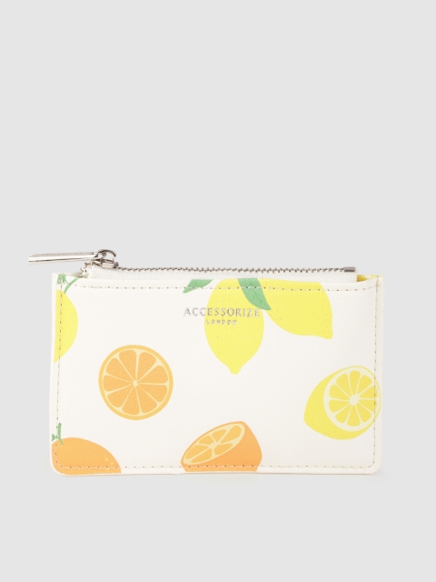 

Accessorize Women Off-White & Yellow Lemon Print Card Holder