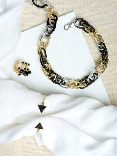 

JOKER & WITCH Gold-Plated Black Stone-Studded Graphite Jewellery Set