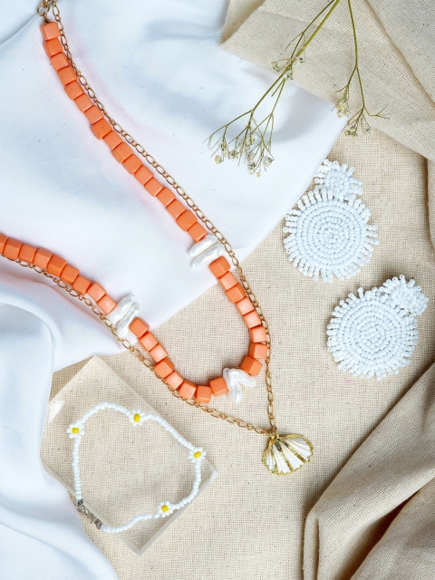 

JOKER & WITCH Gold-Plated Silver-Toned & Orange Beaded Layered Jewellery Set