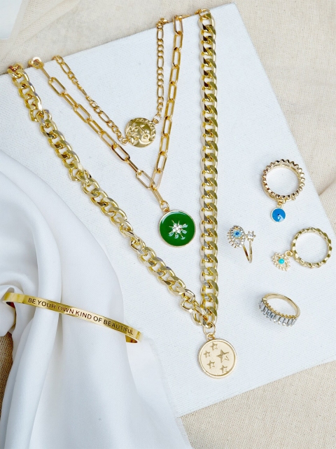 

JOKER & WITCH Gold-Plated White & Blue Stone-Studded Beaded Layered Jewellery Set