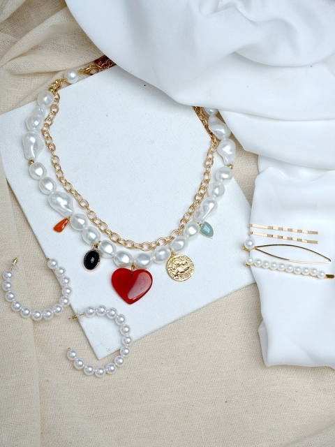 

JOKER & WITCH Gold-Plated White Pearl Beaded Sea Pearl Jewellery Set