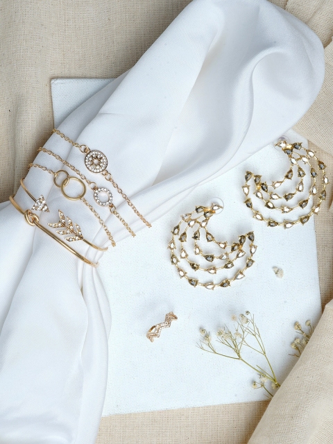 

JOKER & WITCH Gold-Plated White Stone-Studded Arcade Jewelry Set