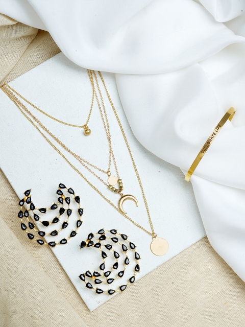 

JOKER & WITCH Gold-Plated & Black Stone-Studded Jewellery Set