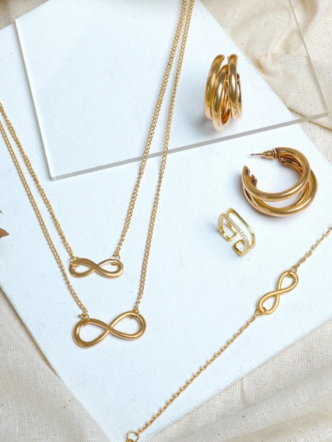 

JOKER & WITCH Gold-Plated White Stone-Studded Layered Jewellery Set
