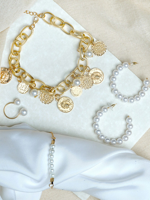

JOKER & WITCH Gold-Plated White Stone-Studded Pearl Beaded Jewellery Set