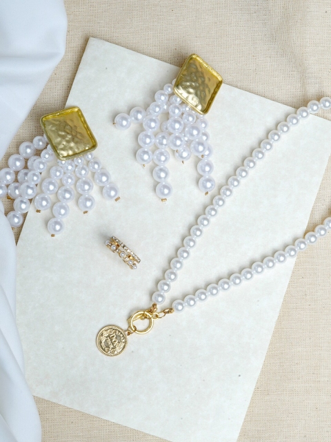 

JOKER & WITCH Gold-Plated & White Stone-Studded & Pearl Beaded Jewellery Set