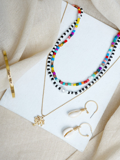 

JOKER & WITCH Gold-Plated Multicoloured Stone-Studded & Beaded Waikiki Jewellery Set