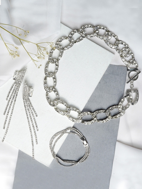

JOKER & WITCH Silver-Plated White Stone-Studded Silver Casket Jewelry Set