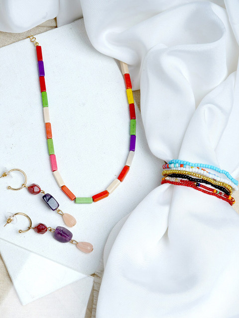 

JOKER & WITCH Gold-Plated Multi-Coloured Beaded Tropical Summer Jewellery Set