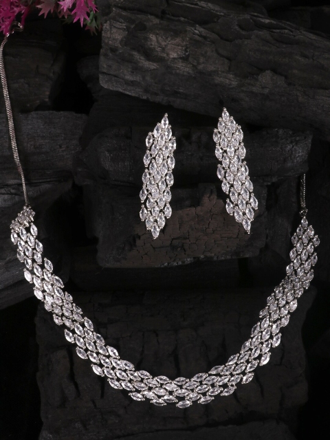 

JEWELS GEHNA Silver-Plated White AD-Studded Handcrafted Jewellery Set