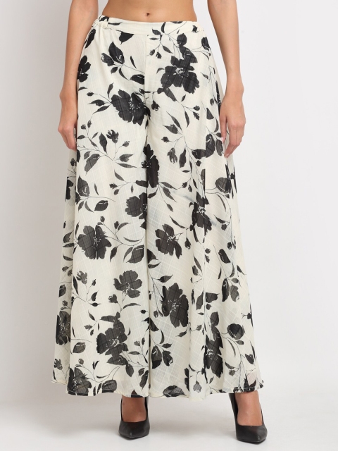 

Just Wow Women White & Black Floral Printed Flared Knitted Georgette Palazzos