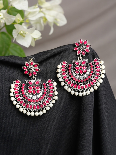 

NEUDIS Pink & White Silver-Plated Contemporary Chandbalis Earrings