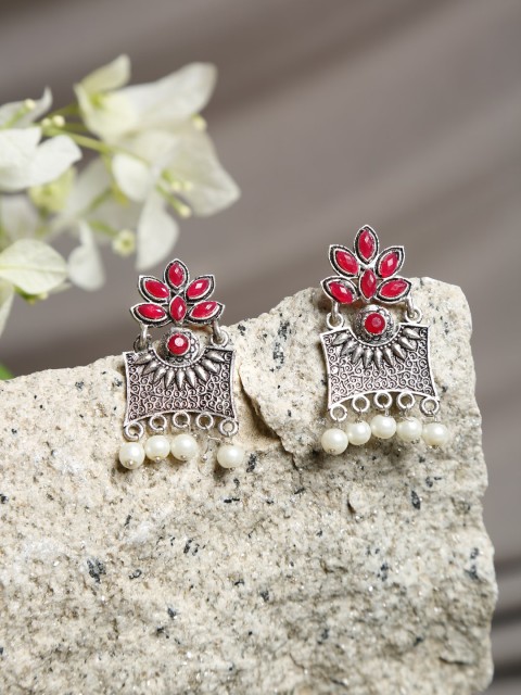 

NEUDIS Pink & White Silver-Plated Floral Drop Earrings