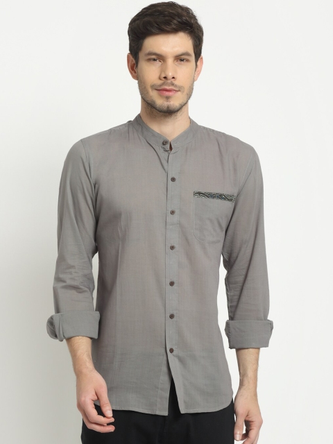 

Ekmatra Men Grey Opaque Band Collar Casual Shirt