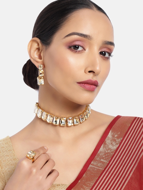 

ASMITTA JEWELLERY Women Gold-Toned Crystal Choker Necklace with Ring