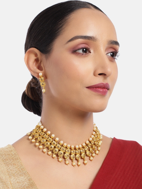 

ASMITTA JEWELLERY Kundan & Pearl Studded Gold Toned Necklace Set