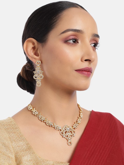 

ASMITTA JEWELLERY Gold Toned Austrian Diamond Necklace Set