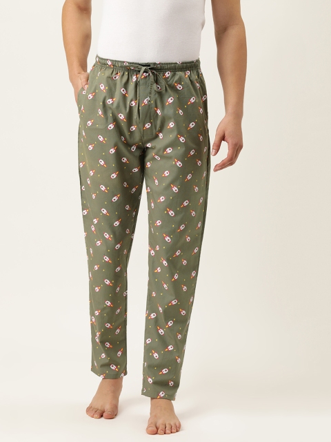 

Urban Dog Men Olive Green Printed Cotton Lounge Pants