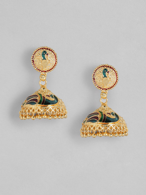 

ASMITTA JEWELLERY Gold-Toned & Green Circular Jhumkas Earrings