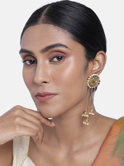 

ASMITTA JEWELLERY Gold-Toned & White Circular Jhumkas Earrings