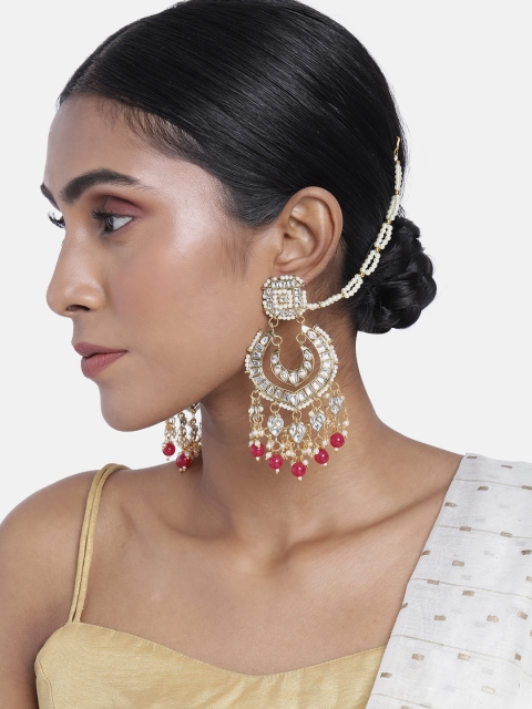 

ASMITTA JEWELLERY Gold-Toned & Red Contemporary Chandbalis Earrings