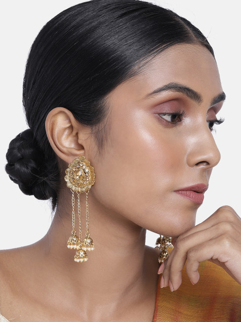 

ASMITTA JEWELLERY Gold-Toned & White Dome Shaped Jhumkas Earrings