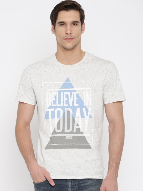 

Levis Men White & Blue Printed Round Neck T-Shirt