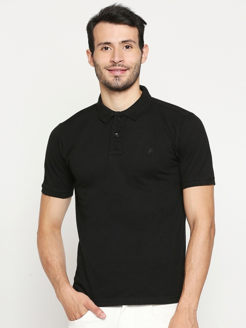 

FiTZ Men Black Polo Collar Slim Fit Pure Cotton T-shirt