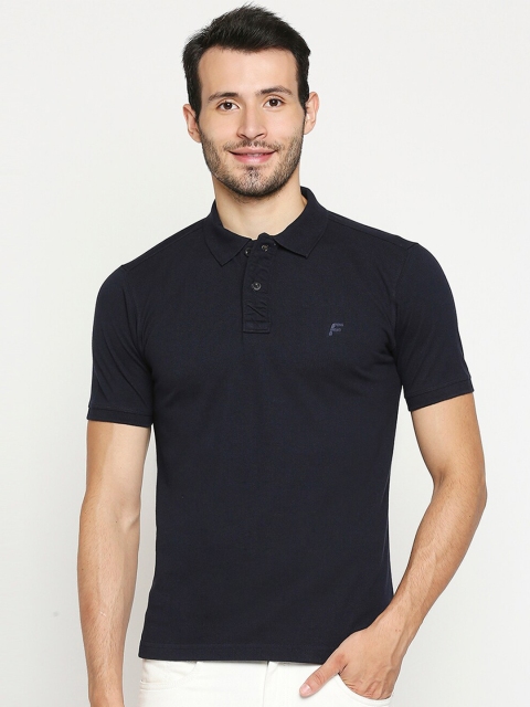 

FiTZ Men Navy Blue Polo Collar Slim Fit T-shirt