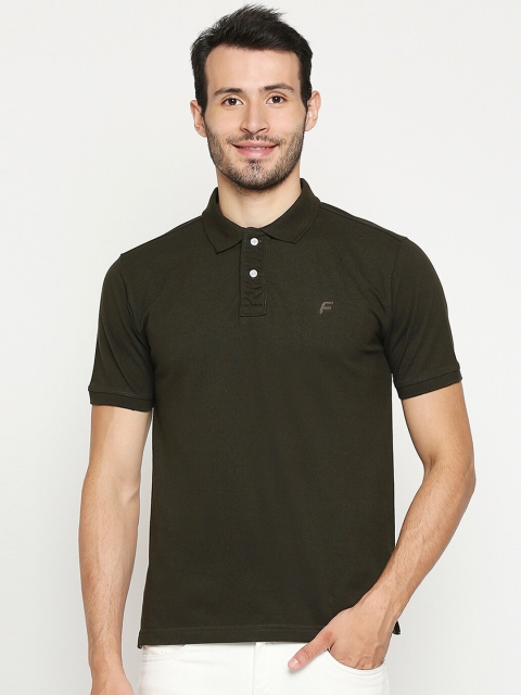 

FiTZ Men Olive Green Polo Collar Slim Fit T-shirt