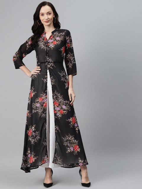 

Rang Gali Women Black & Red Floral Printed Georgette Kurta