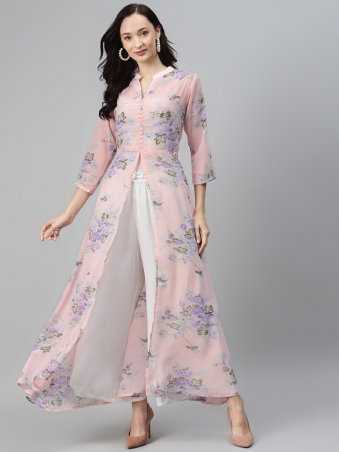 

Rang Gali Women Pink & Lavender Floral Printed Georgette Kurta