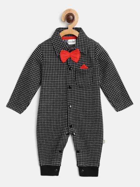 

Moms Love Infant Boys Black & White Checked Pure Cotton Rompers