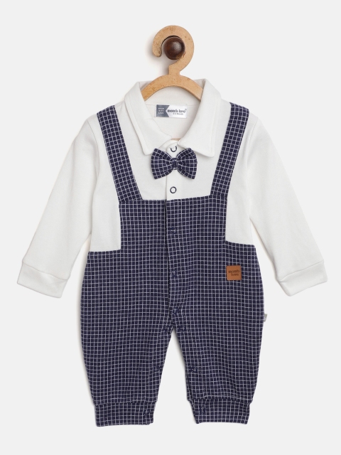 

Moms Love Infant Boys Navy Blue & White Checked Pure Cotton Rompers