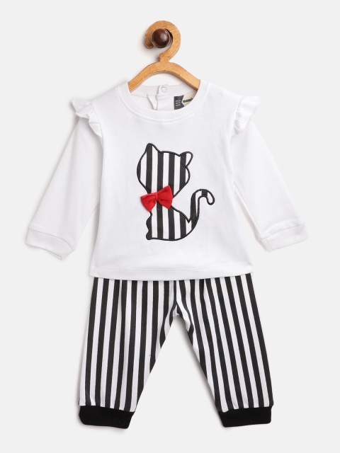 

Moms Love Infant Girls White & Black Pure Cotton Top with Pyjamas
