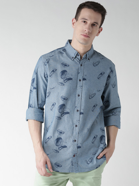 

Tommy Hilfiger Men Blue Printed Chambray Shirt